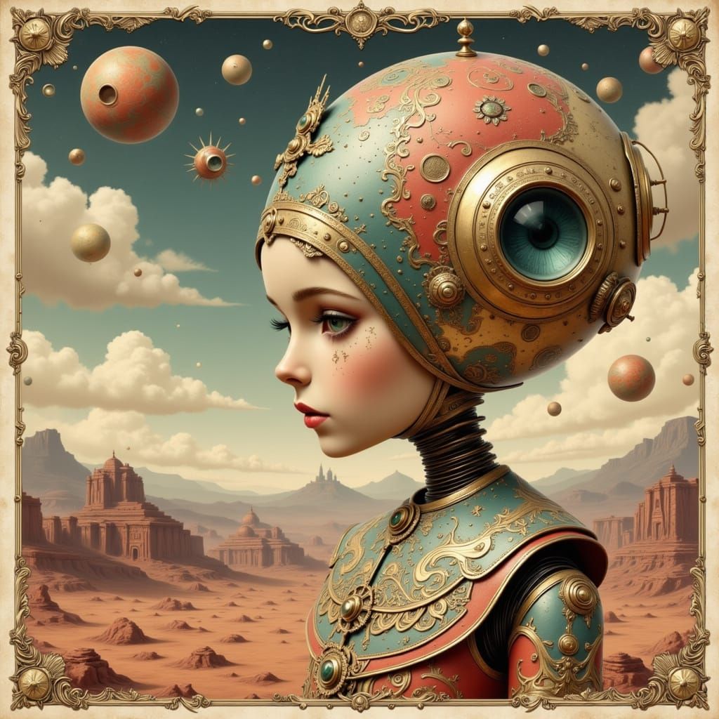 Cute Surreal Robot Empress of Mars in Vintage French Style