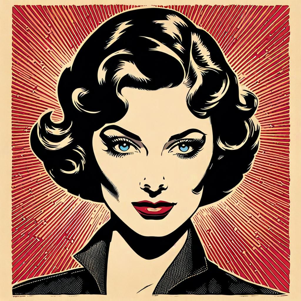 Pop Art Portrait of Actress in Mid-Century Style