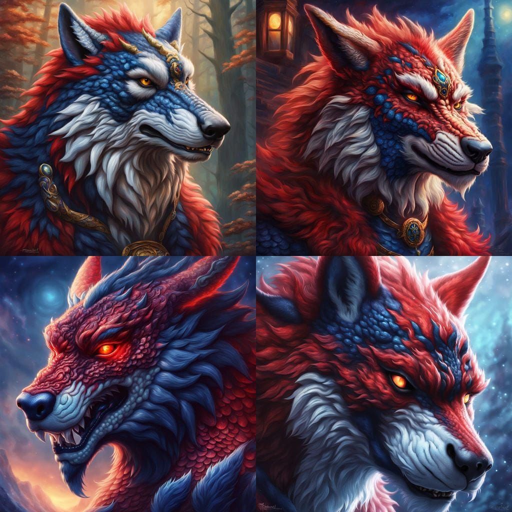 Muscular Wolf Dragon Fursuit in Ethereal Style