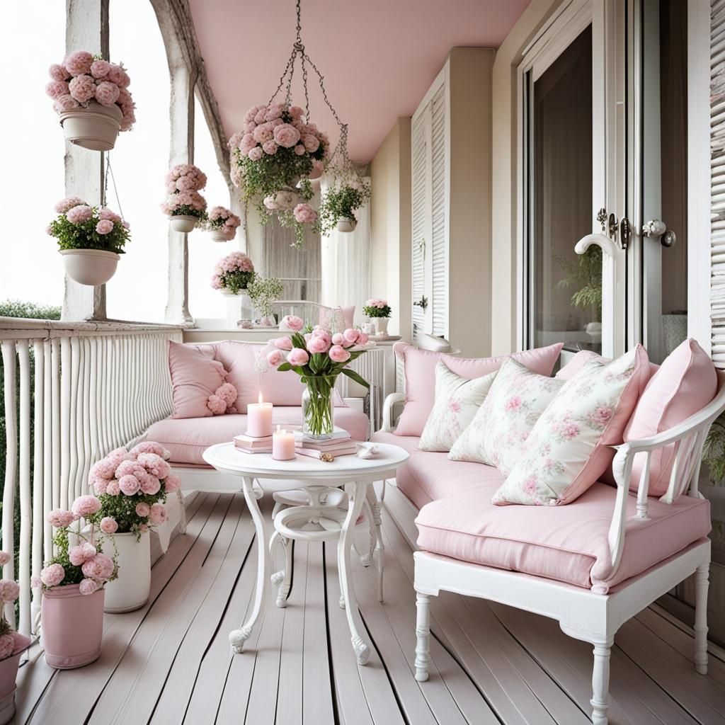 Shabby Chic Balcony with Soft Colors Interior Design