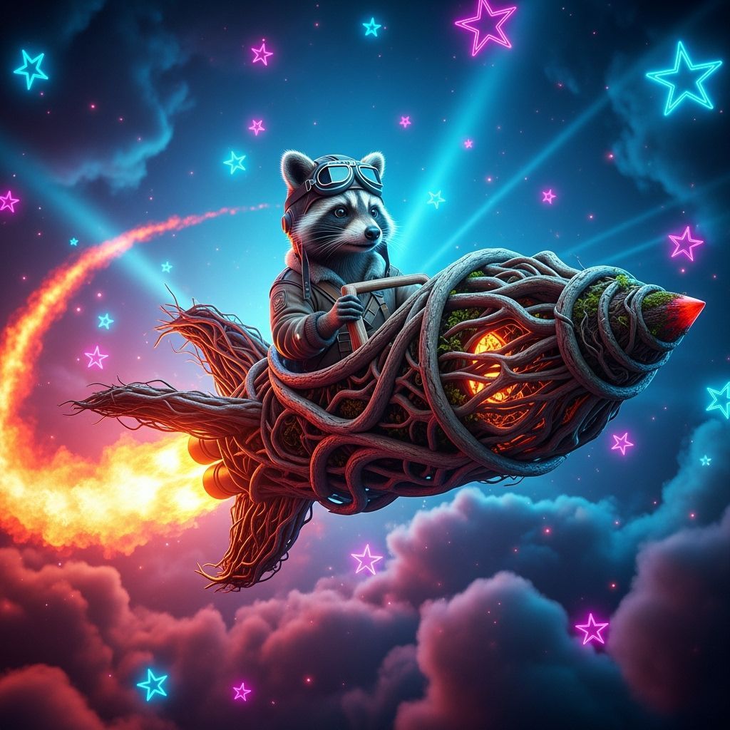 rocket raccoon pilot in groot-ket ship