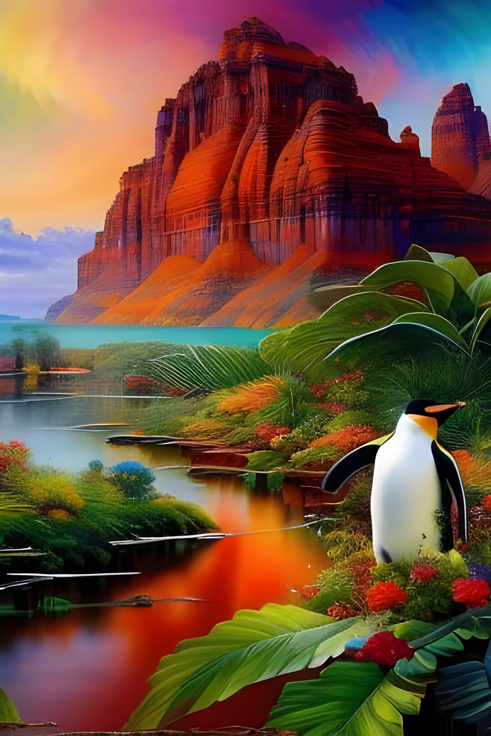 Maximalist Penguin in Madagascar Landscape