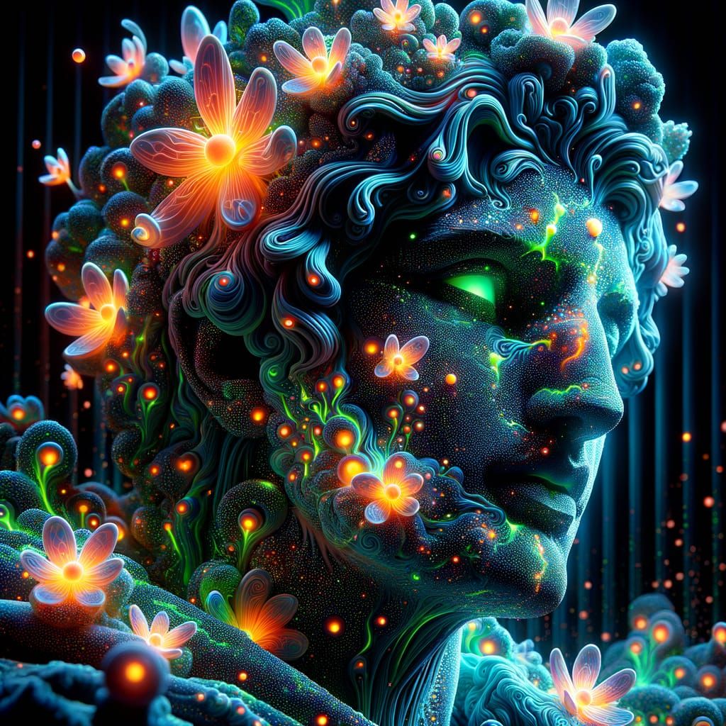 Decoupage Bust Shimmers with Fractoluminescence in Neon Real...