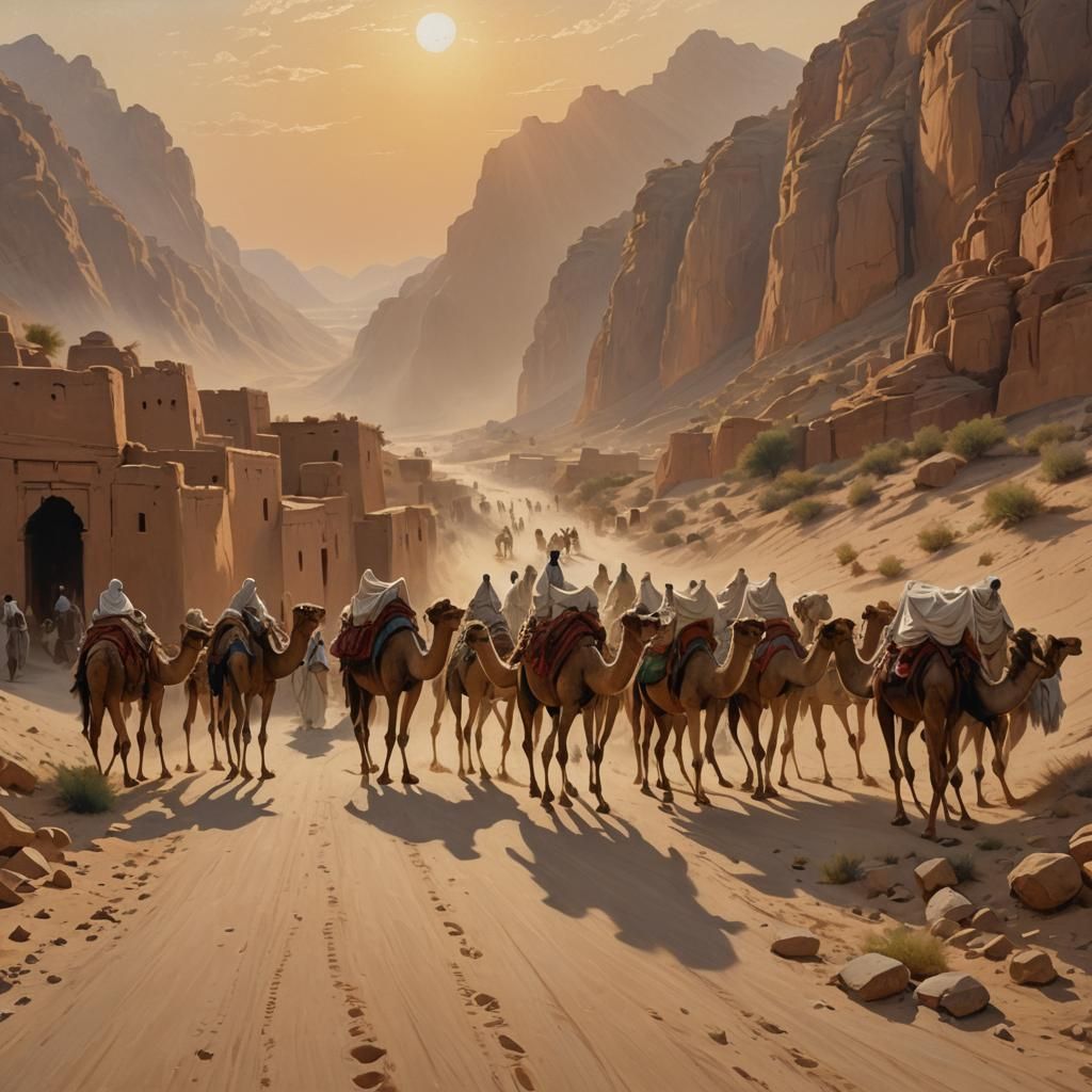 Khyber Pass Caravan: 19th Century Orientalist Painting