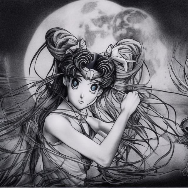 Sailor Moon Charcoal Drawing: Epic Cinematic Art