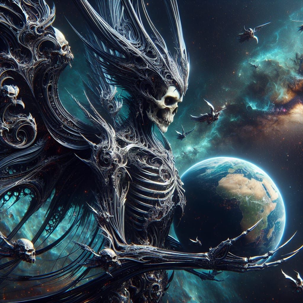 Eerie Seraph in the Cosmos: A Digital Matte Painting