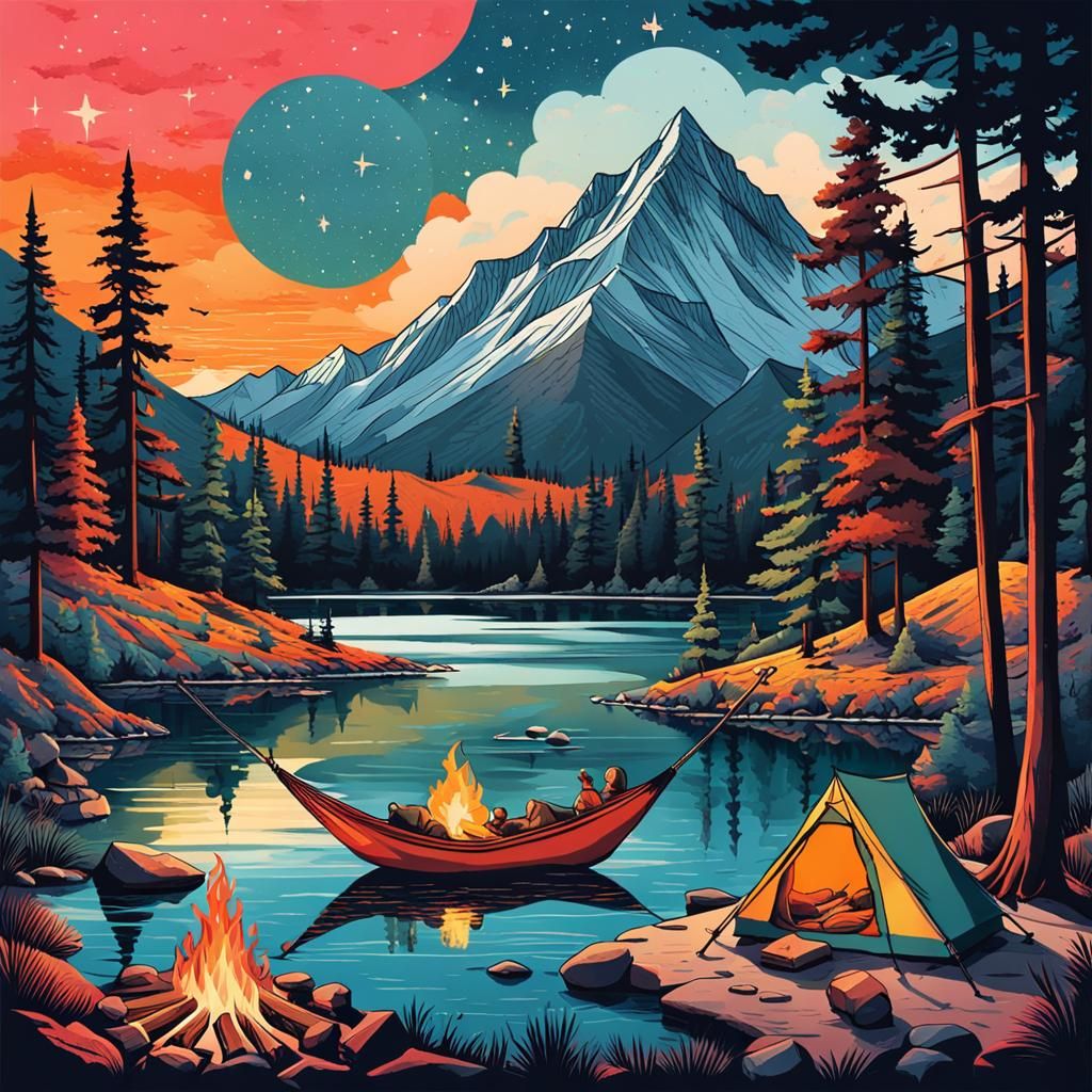 Cozy Campsites in Punk Collage Art Style