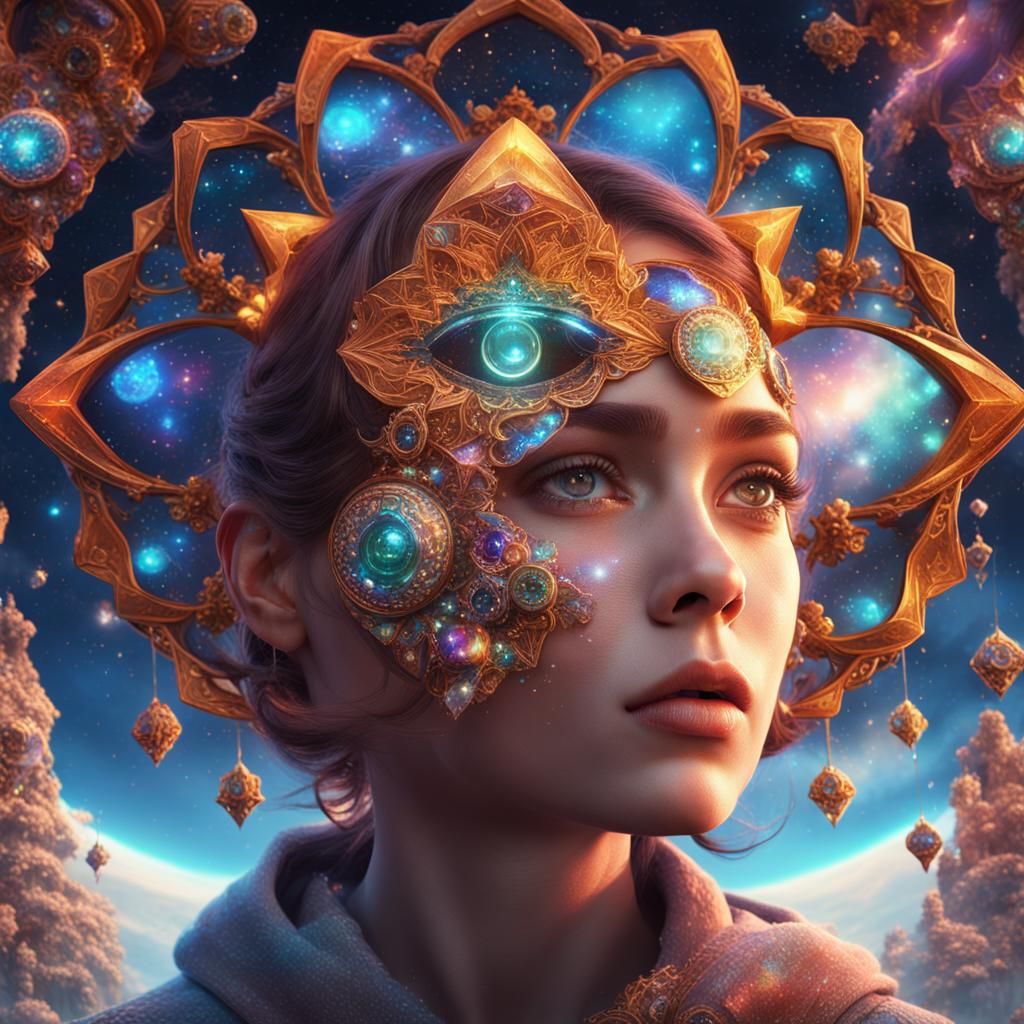 Girl with Kaleidoscope Eyes in Detailed Matte Painting
