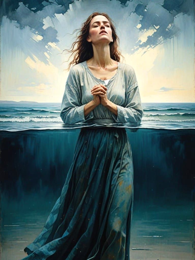 Woman Emerging from Water, Evocative Portrait