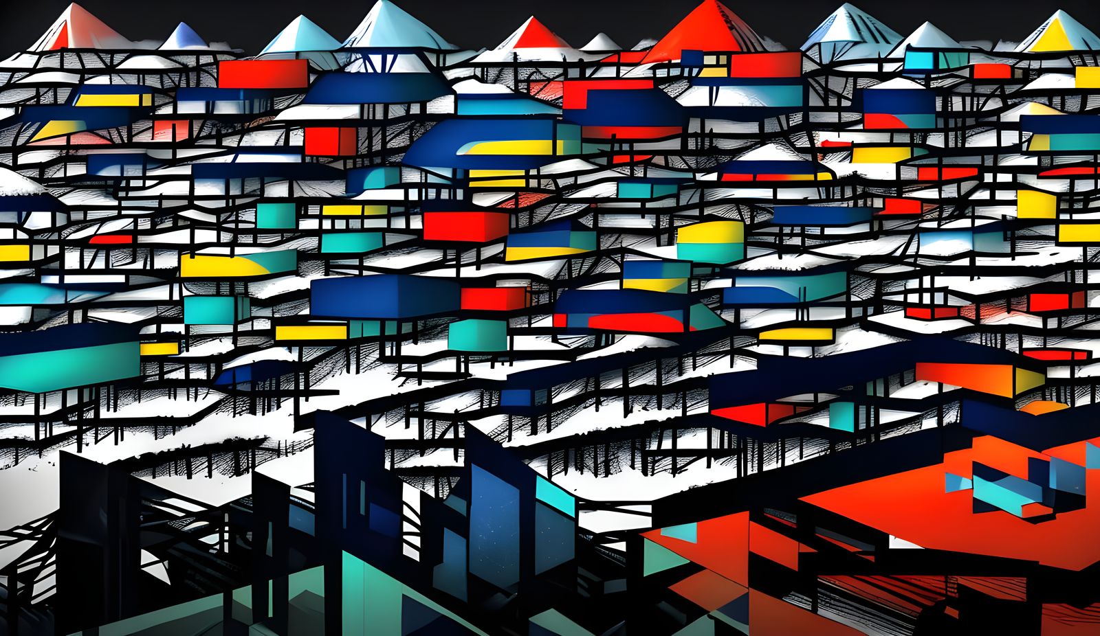 Abstract Winter Forest Landscape in Colorfield Style