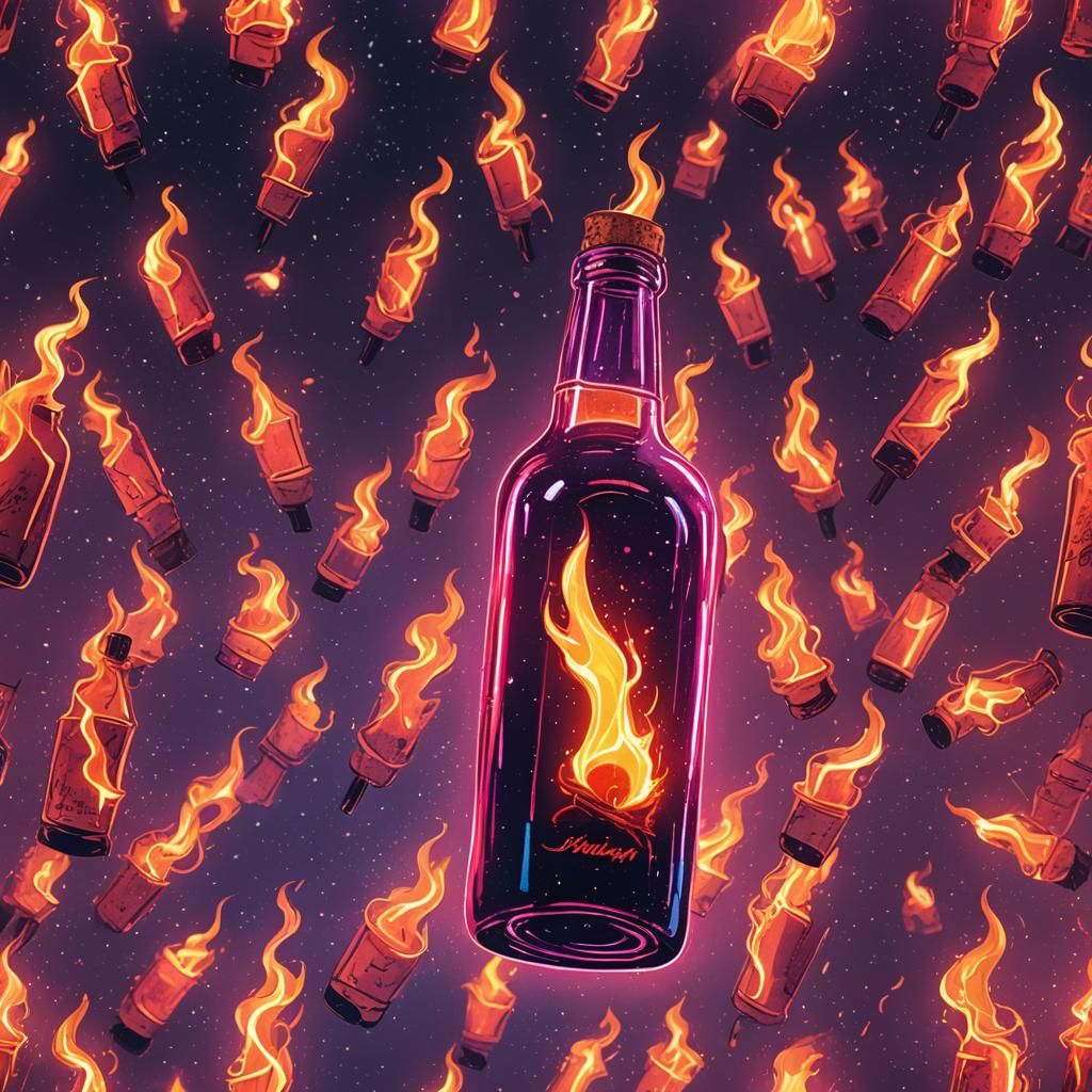 Majestic Flame Burns in Retro Neon Bottle