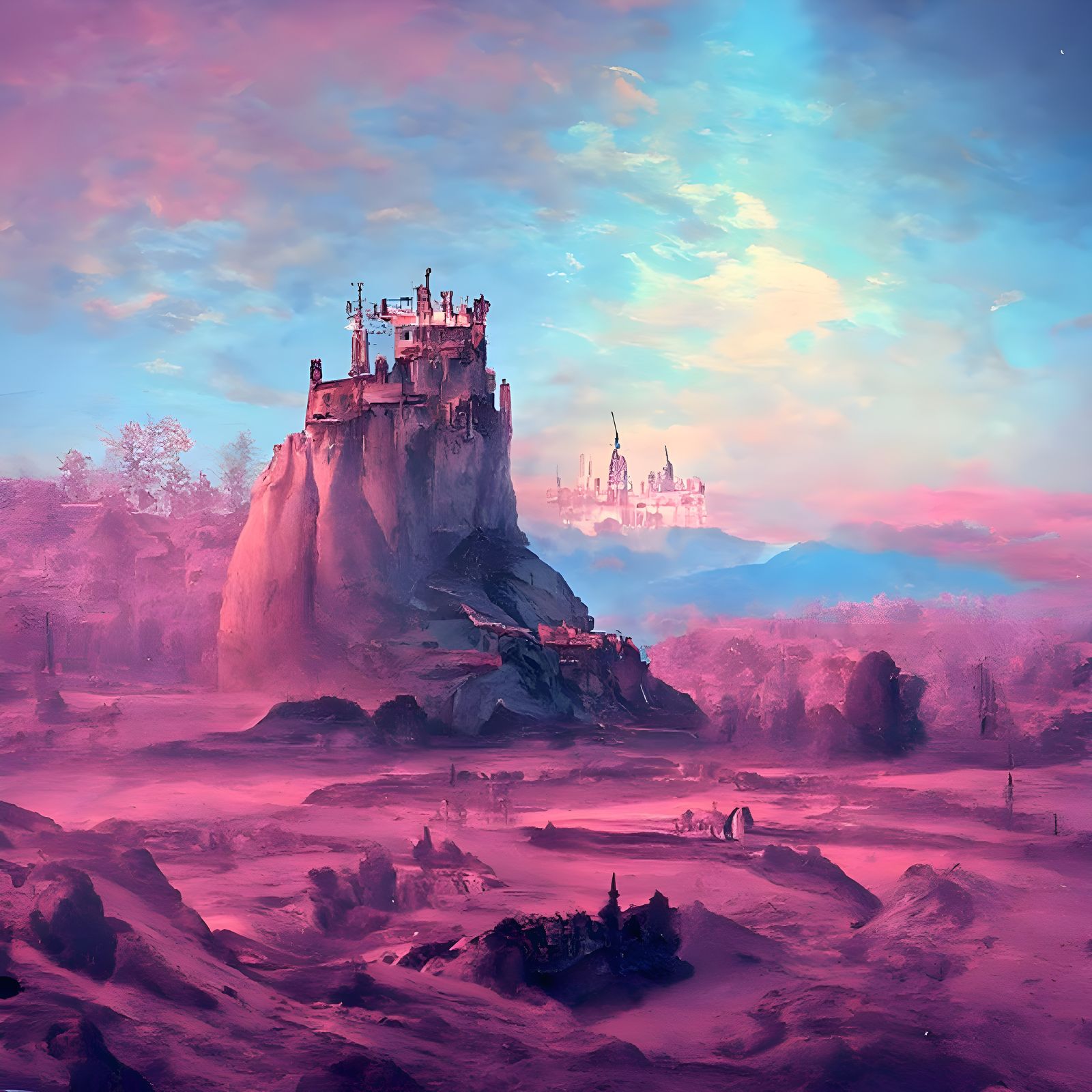 Alien Cyberpunk Castle in Extraterrestrial Landscape