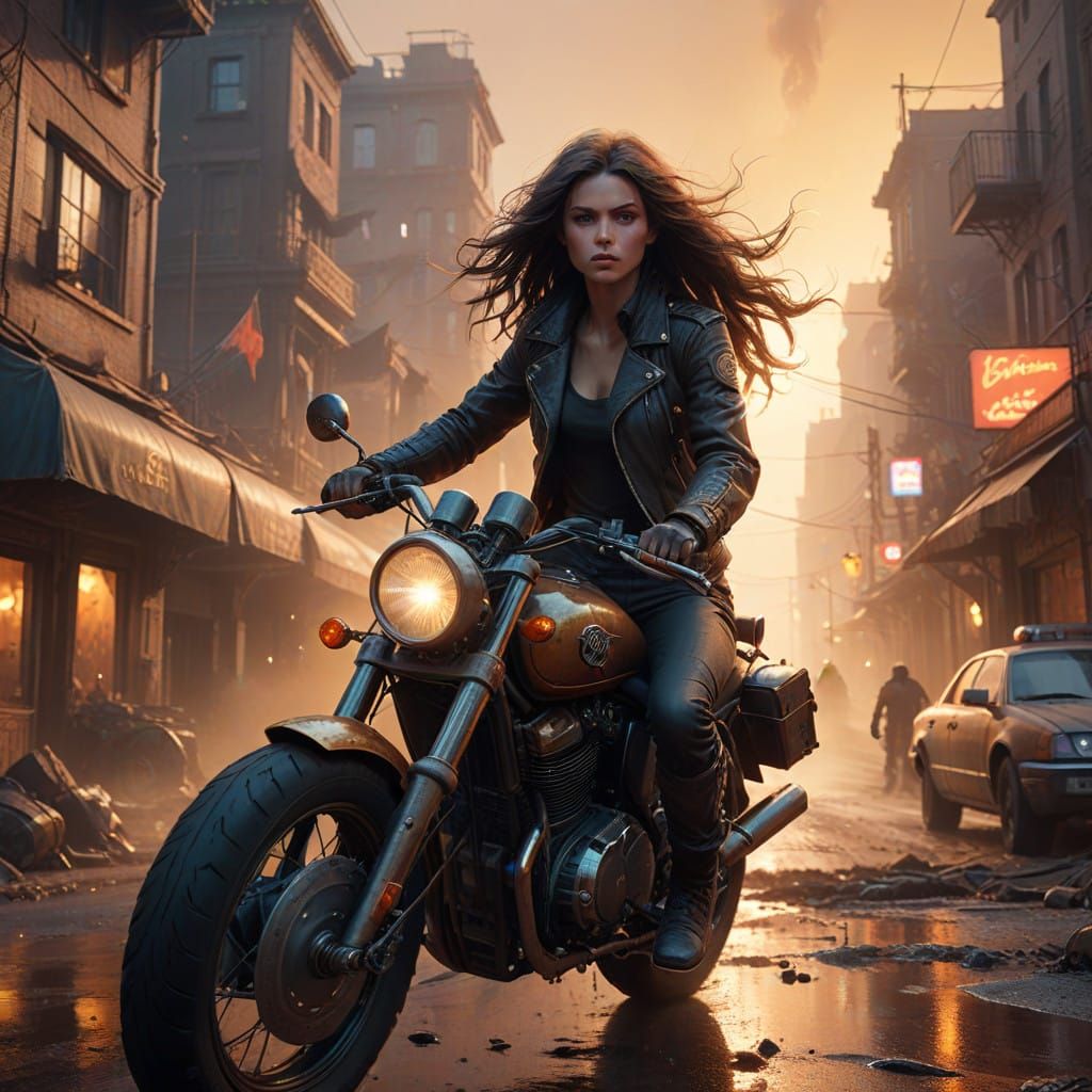 Fierce Biker Woman Embodies Freedom and Rebellion in a Smoky...