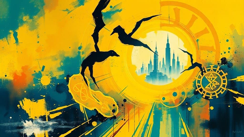 Abstract Neon Cityscape with Impasto Textures