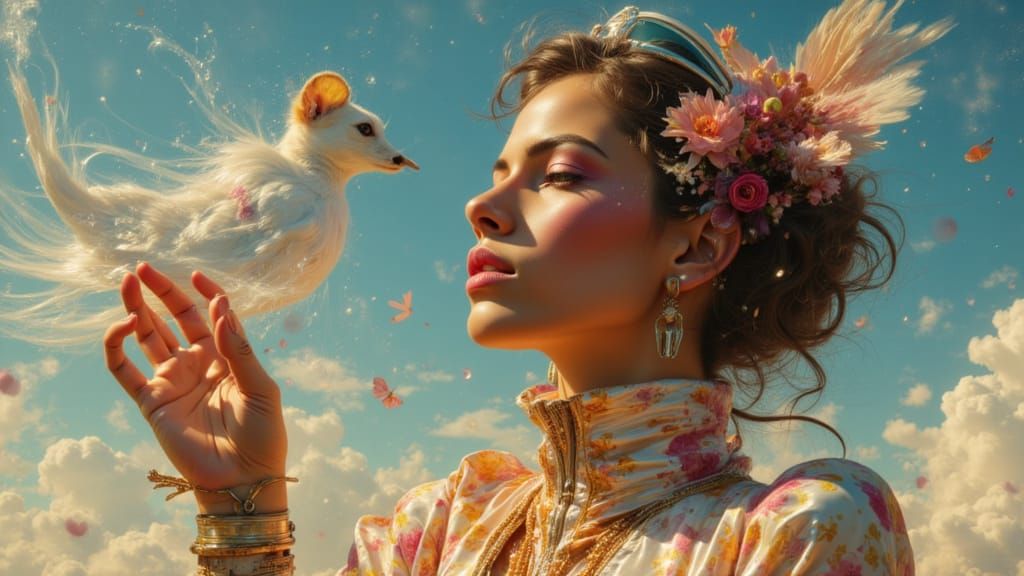 Figure Reaching for the Sky in Concept Art Style