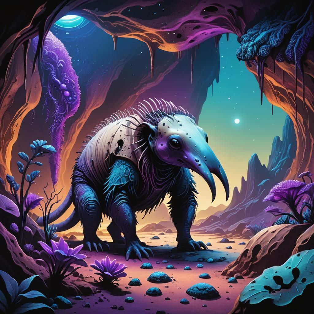 Anteater Alien Creature on Exotic Exoplanet: Technical Illus...