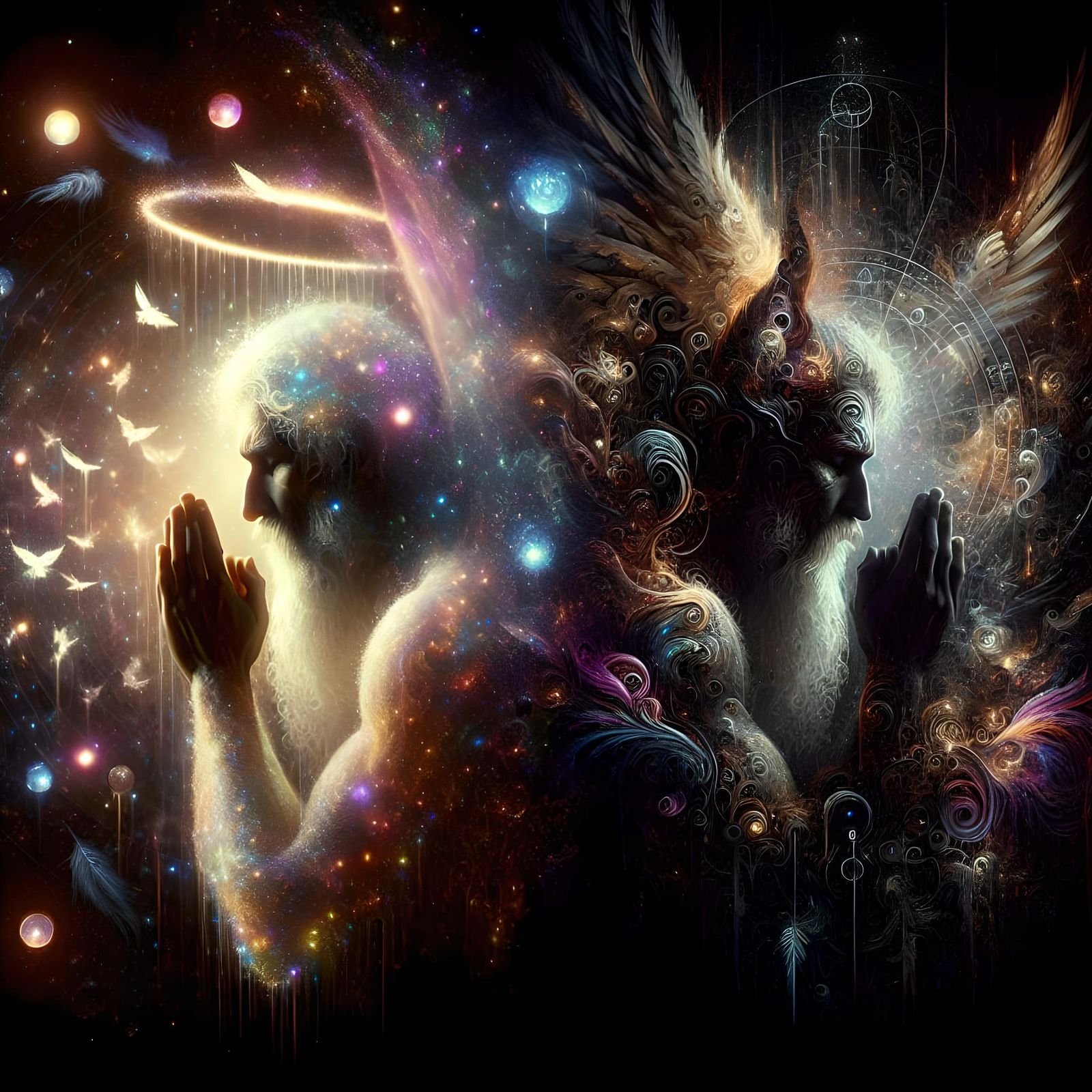 Angelic and Demonic Worlds in Double Exposure