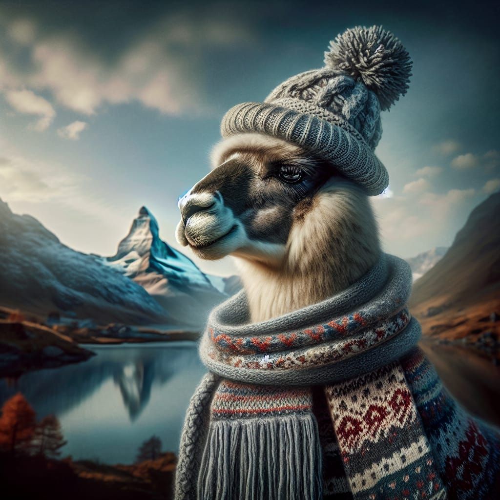 Lama in Knitwear: High-Resolution Scenic Image