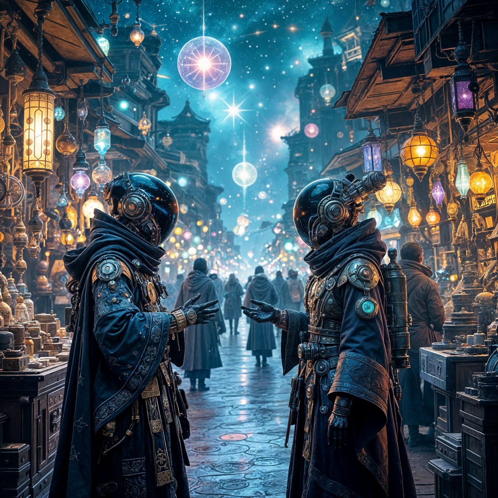 Cosmic Bazaar in Space with Intricate Clockwork Devices