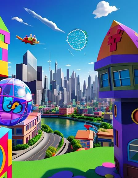 Cartoon Neighborhood Protected by Magic Forcefield in 3D