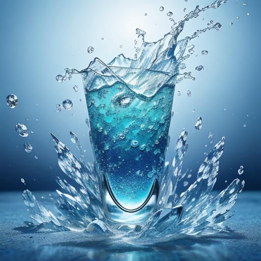 Blue Pearls on Crystal Beach: Hyperrealistic Splash Art