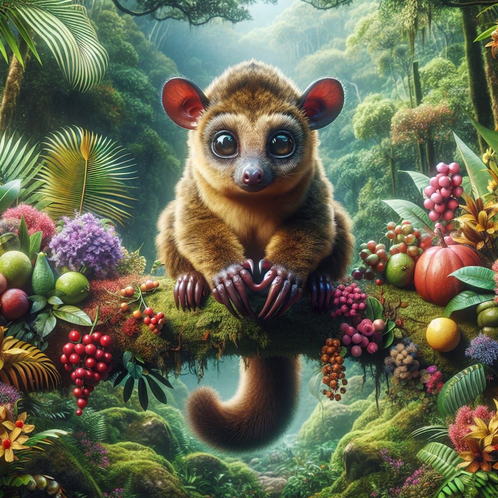 Photorealistic Kinkajou in a Tropical Rainforest