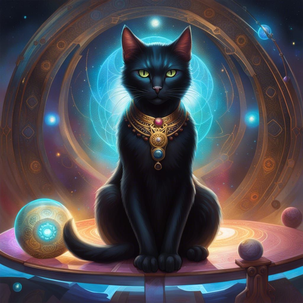 Futuristic Black Cat in Radiant Nebula Colors