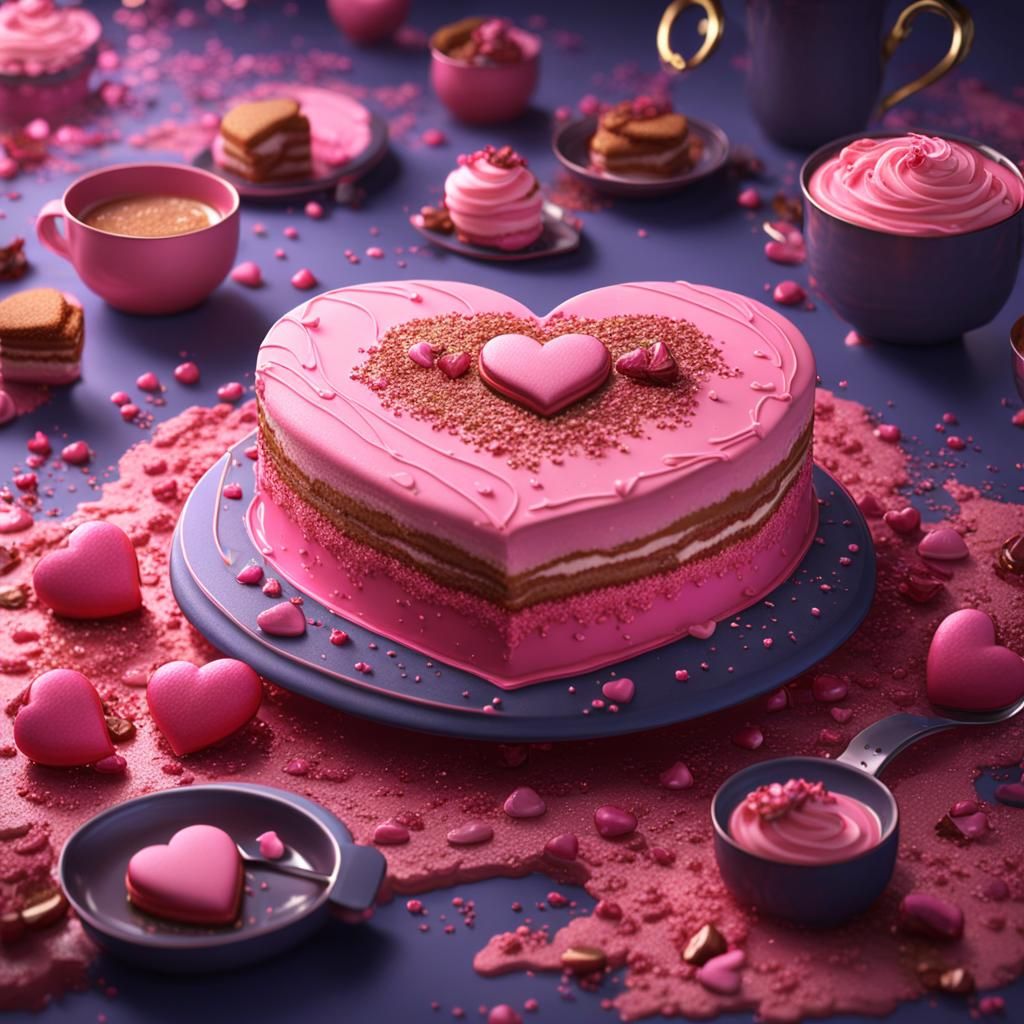 Pink Heart Tiramisu: Korean Dessert Concept Art