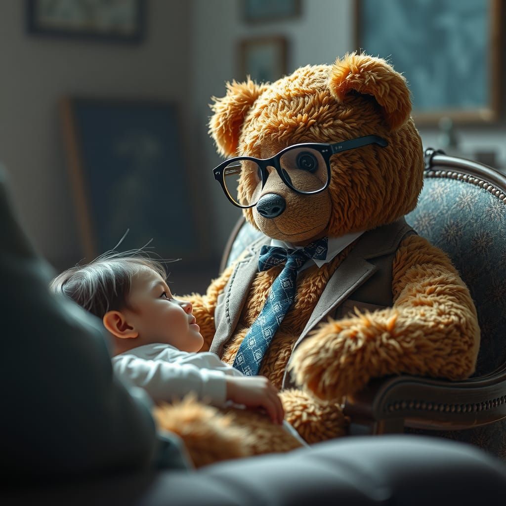 Teddy Bear Therapist in Dramatic Digital Painting