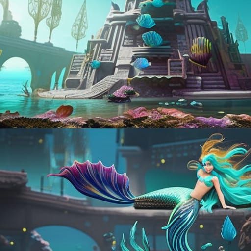 Mermaid in Underwater City Concept Art