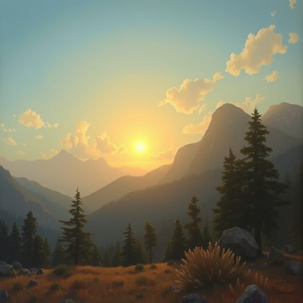 Earthy Mountain Landscape in Romantic Style