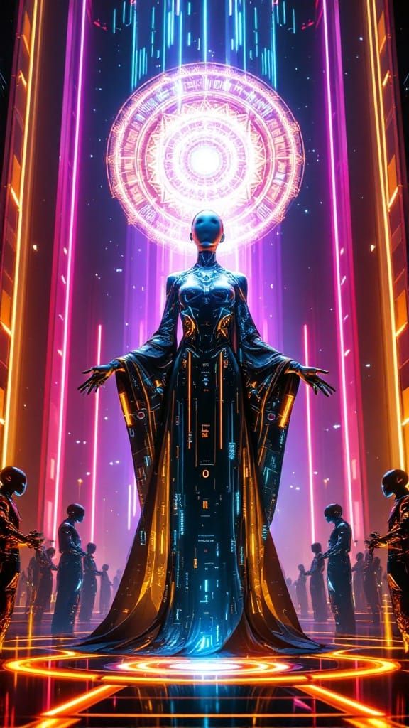 Cyberpunk Priestess in Neon Cathedral