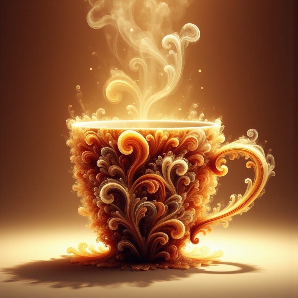 String Art of Steaming Coffee Mug in Sunlight