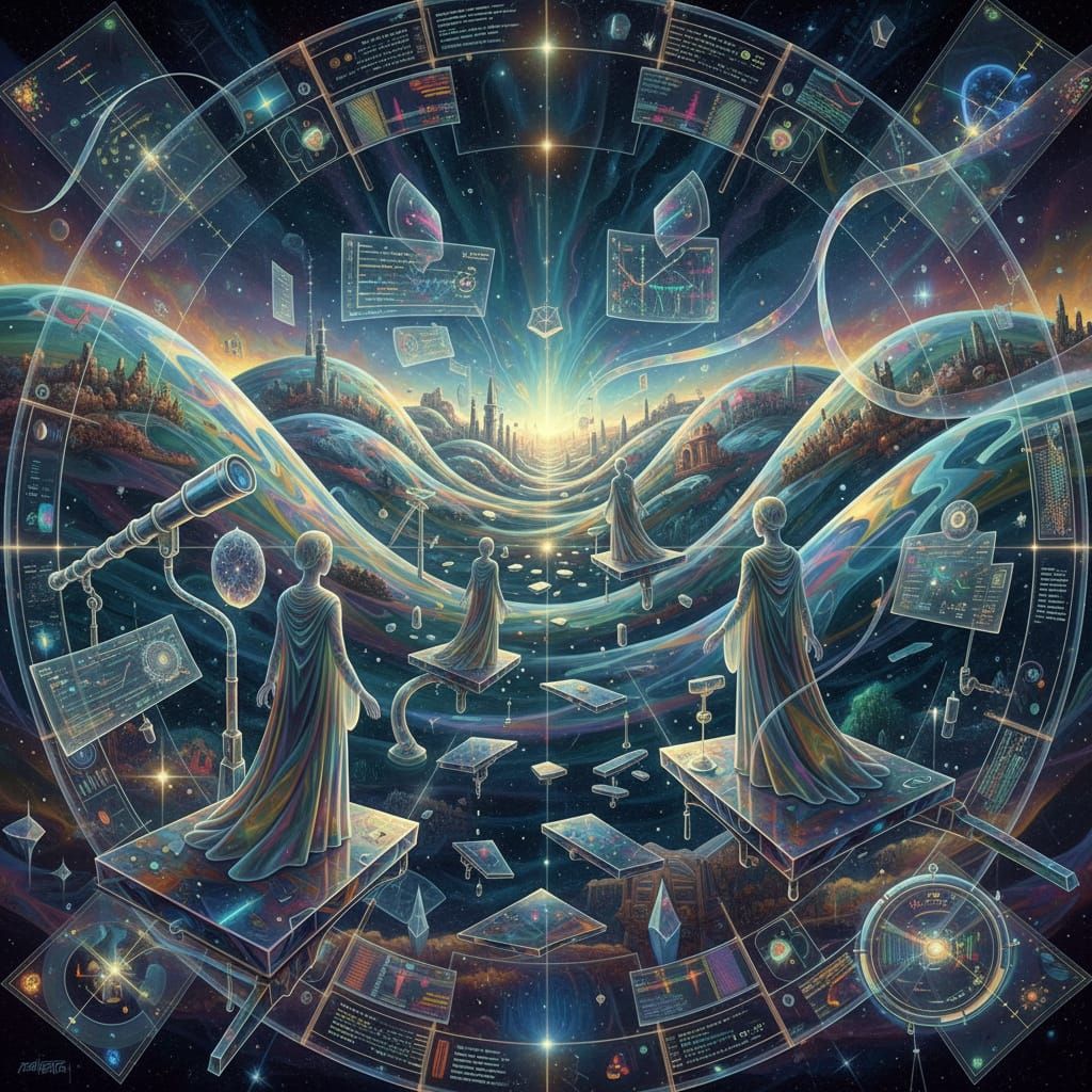 Surreal Beings Watch Reality Waves in Mesmerizing Masterpiec...