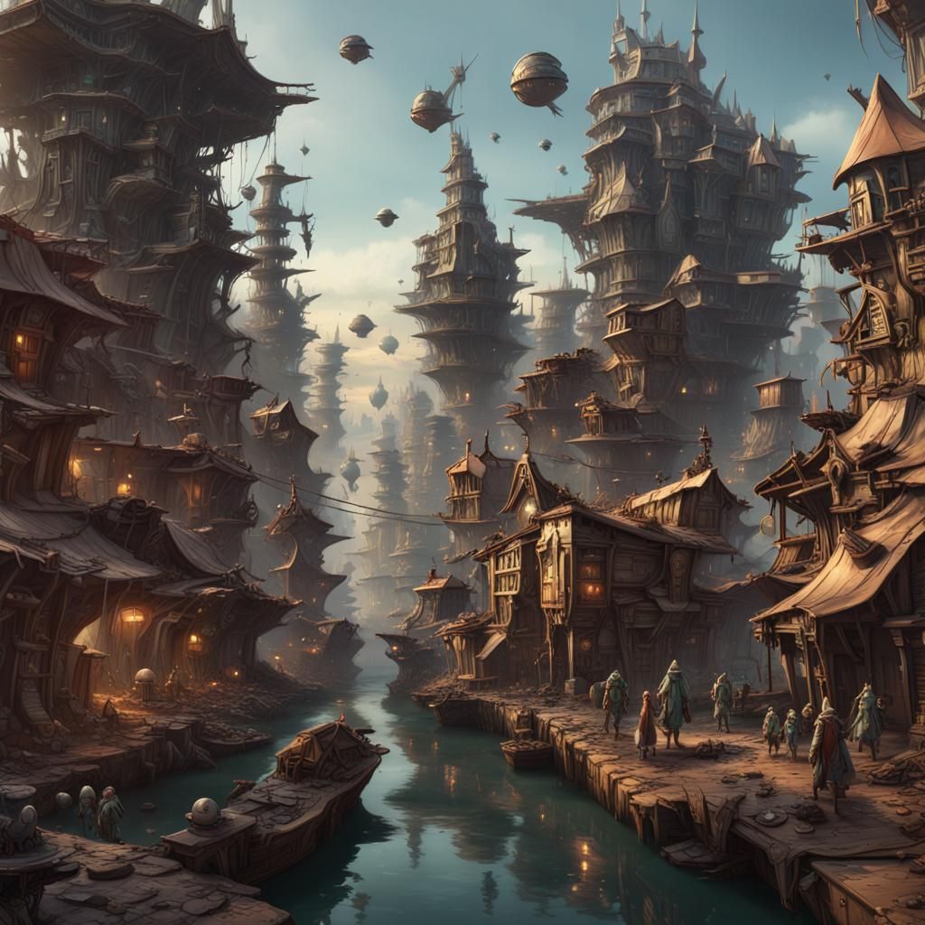 Detailed Goblin Slum City Concept Art