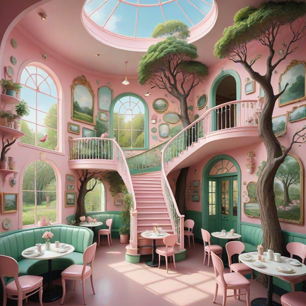 Dreamy Pastel Coffeehouse in Whimsical Wonder