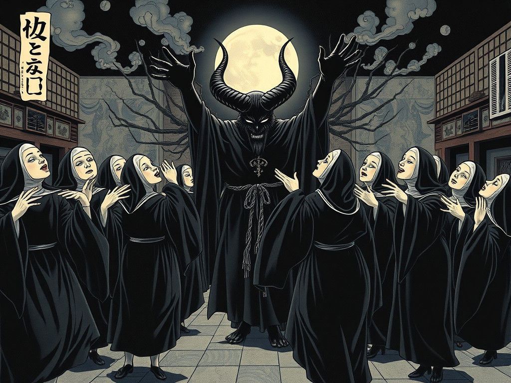Holographic Horror: Nuns Dance Around Baphomet