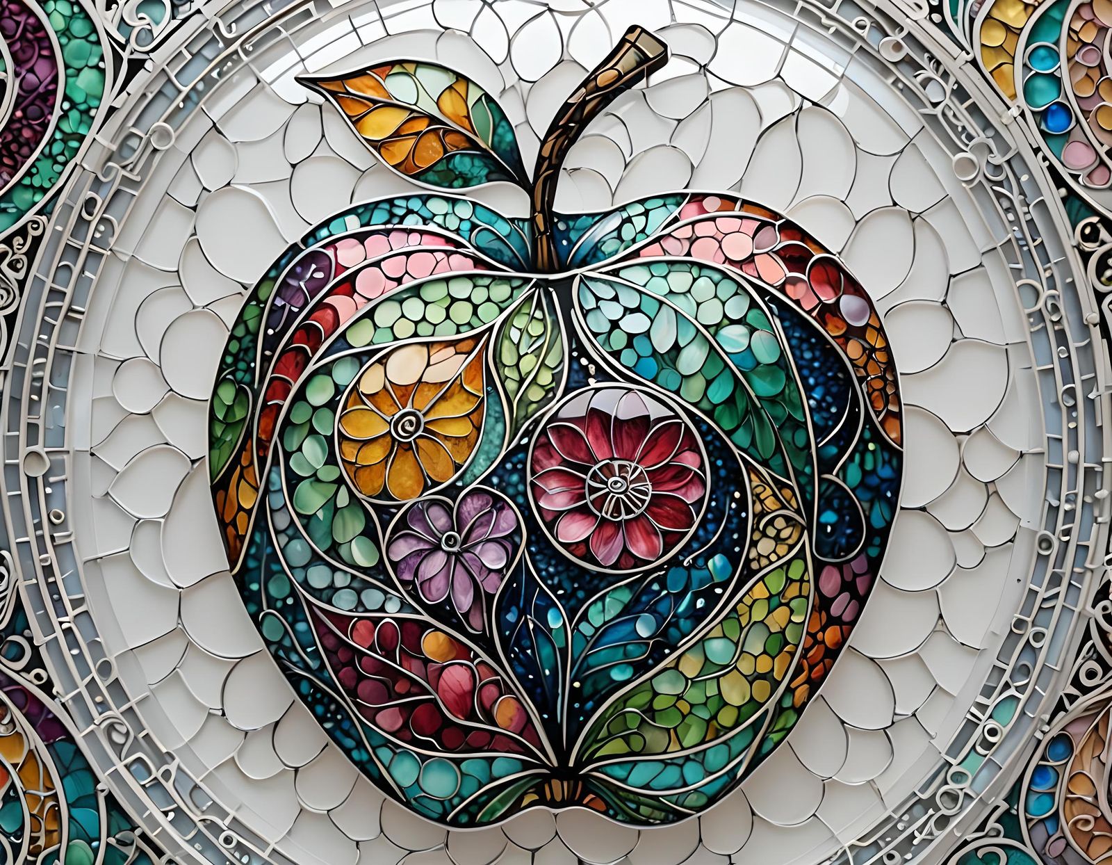 Glittering Stained Glass Apple Illustration