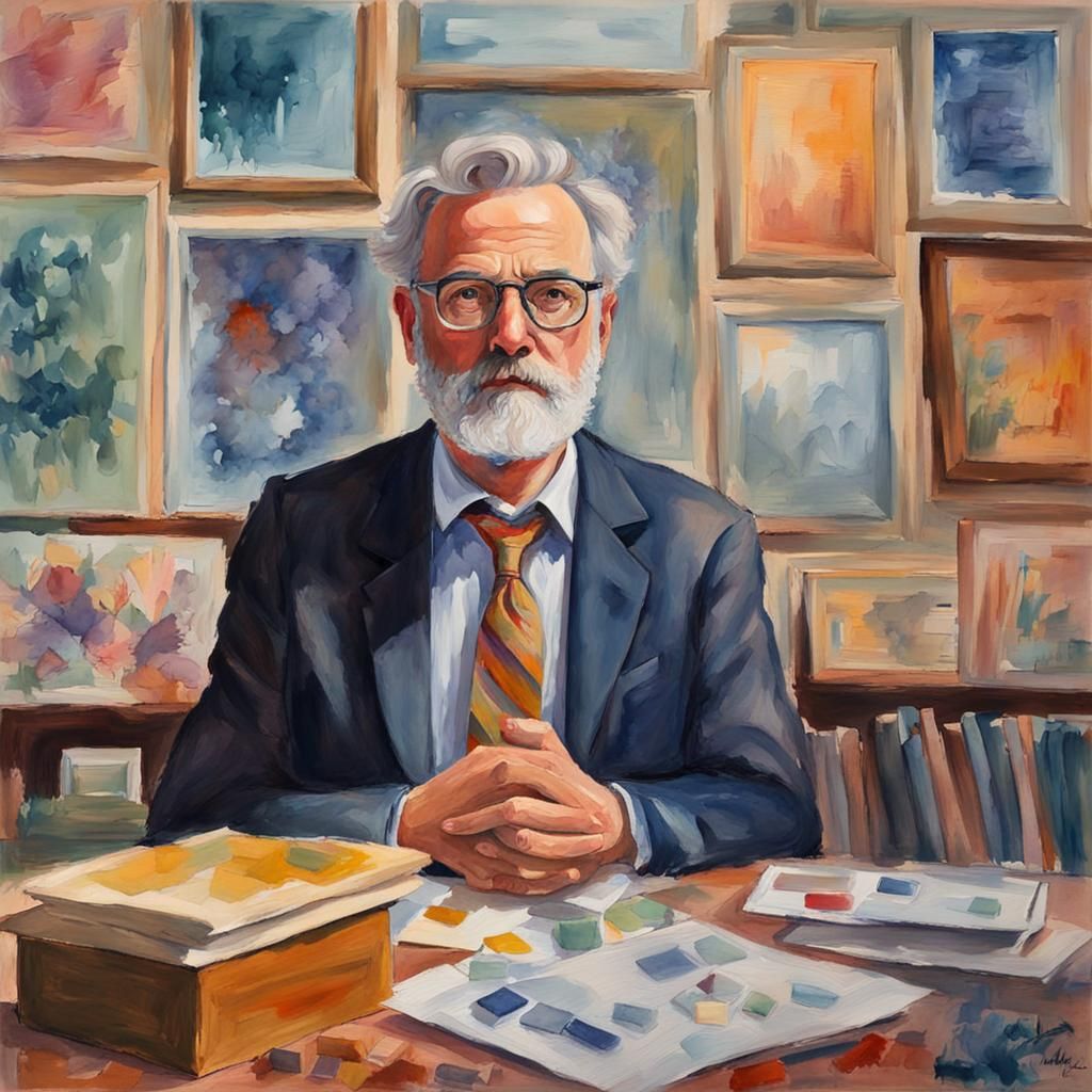 Professor Portrait in Gouache Style Impressionist Masterpiec...