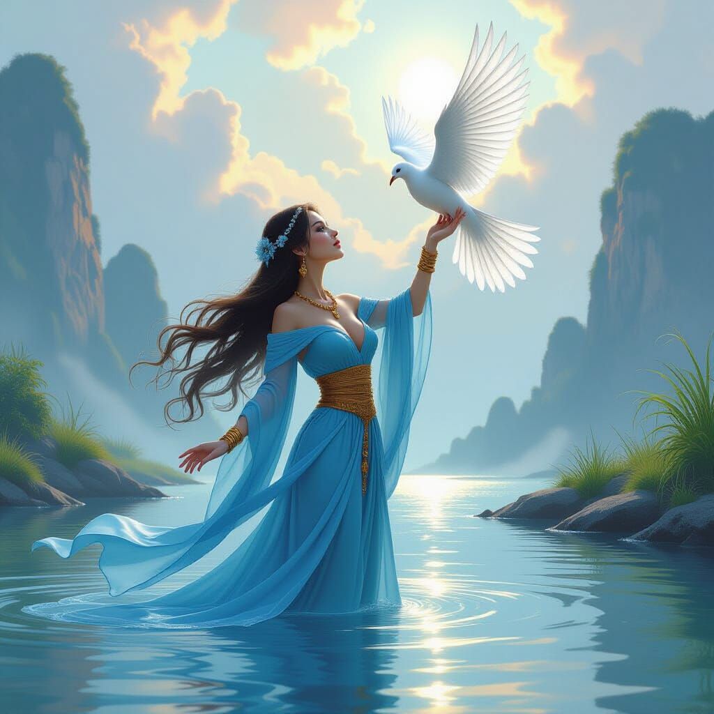 Sorceress Calls Sky, Ethereal Landscape Style