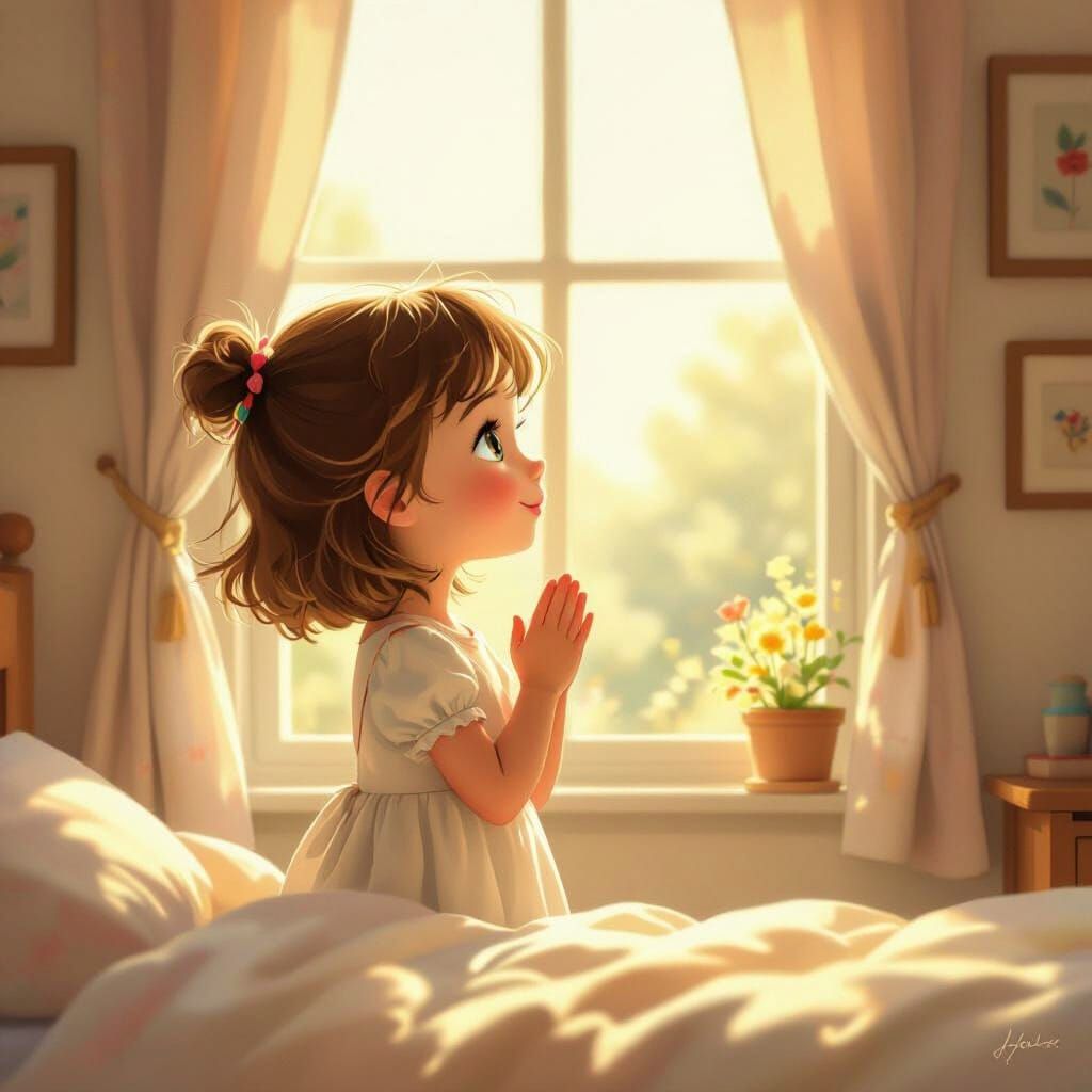 Girl Wishing Happiness From Her Bedroom Window