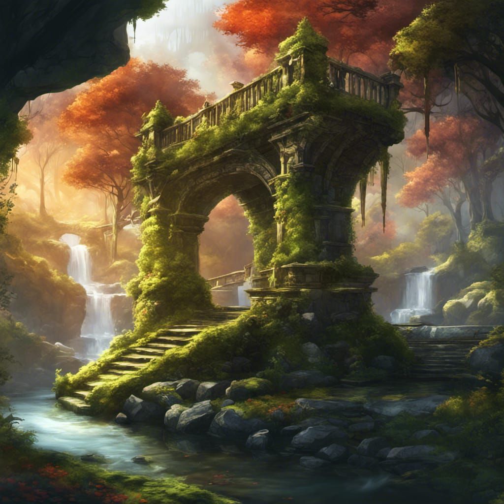 Majestic Stone Bridge in Enchanted Forest