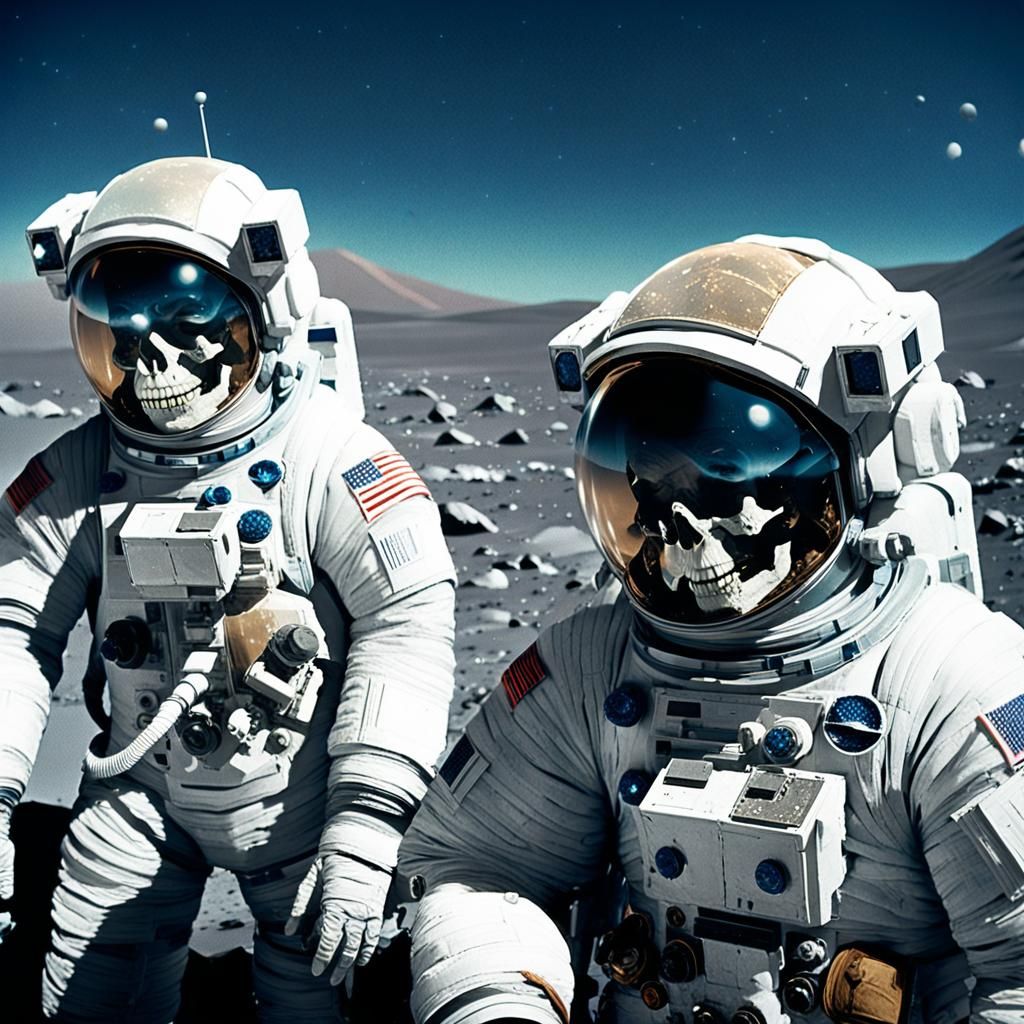 Astronauts on Lunar Rover in Space: Cinematic Film Still