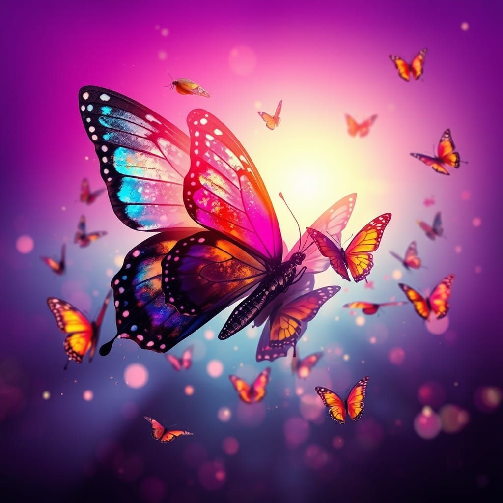 Butterflies Dance Through Seasons in Double Exposure