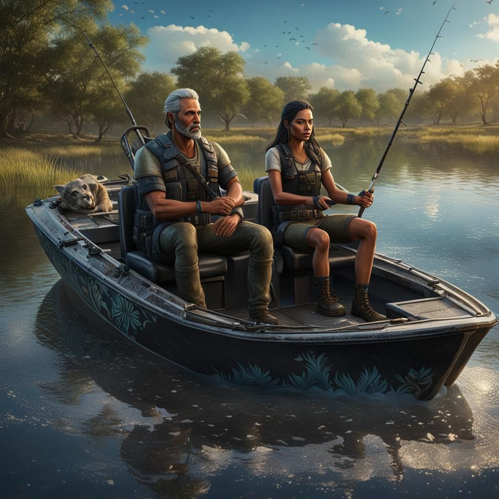 Couple Fishing on PK Lake in Detailed Matte Painting