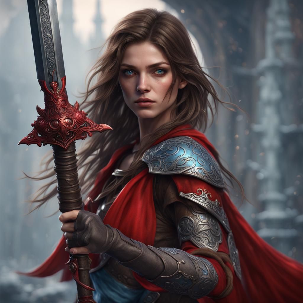 Red-Clad Warrior with Sword in Detailed Matte Painting