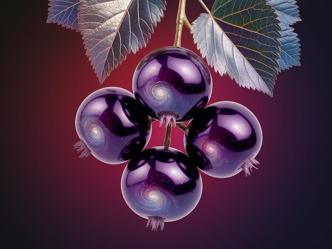 Glowing Galaxy Berries on Metallic Branch