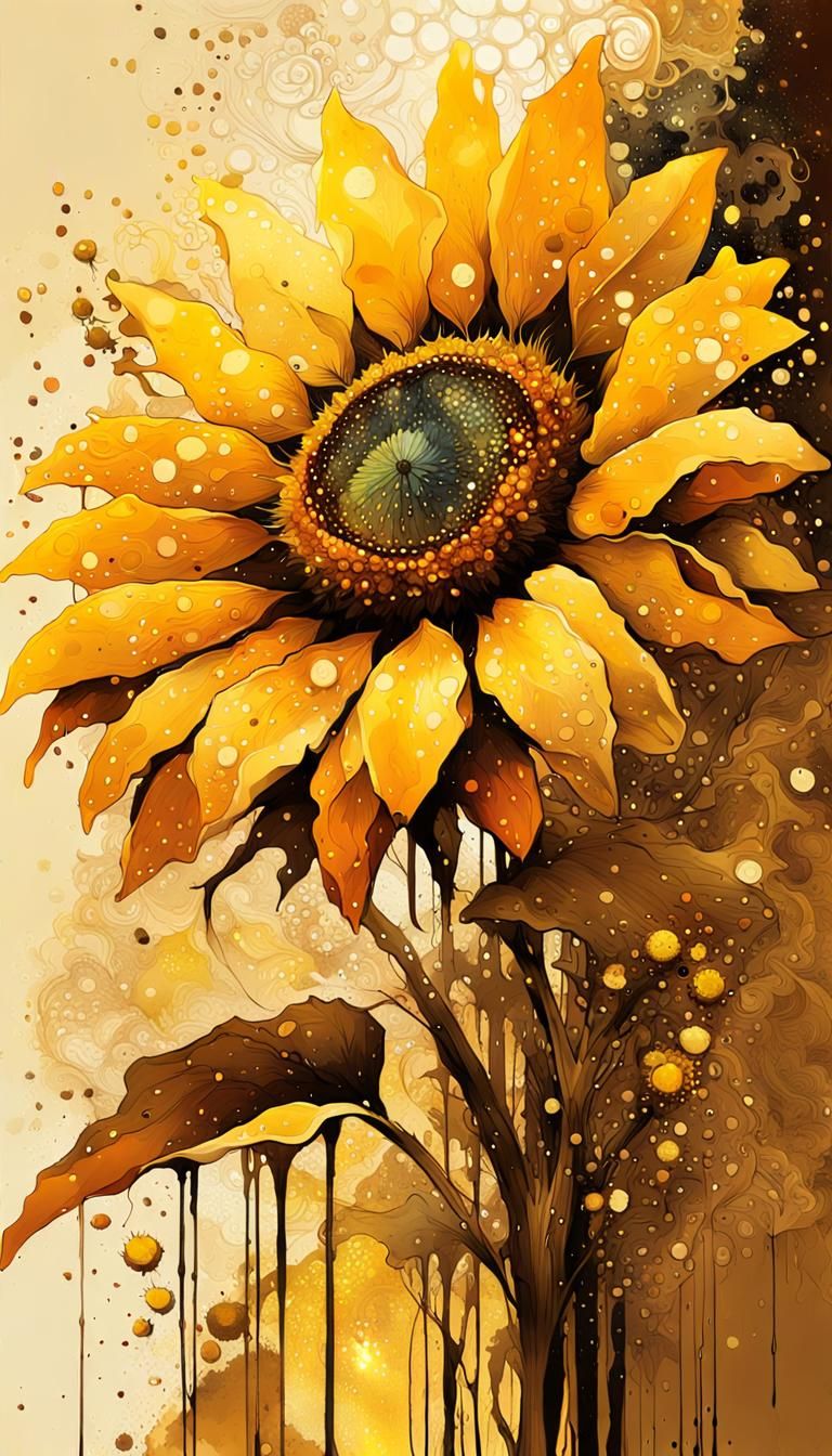 Radiant Immortal Yellow Pointillist Painting