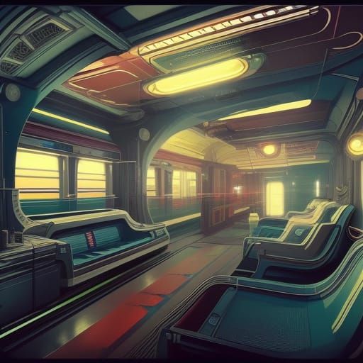 Retro yet futuristic train interior