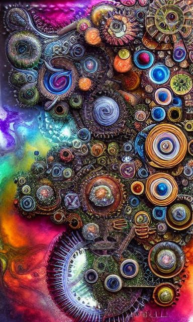 Humanoid Fractal of Earthly Delight in Mixed Media